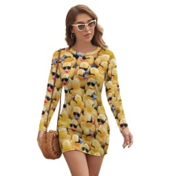 Rubber Ducks Print Dress Long Sleeve Kawaii Animal Street Style Dresses Autumn Vintage Bodycon Dress Ladies Oversized Vestidos