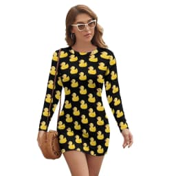 Rubber Ducks Print Dress Long Sleeve Kawaii Animal Street Style Dresses Autumn Vintage Bodycon Dress Ladies Oversized Vestidos