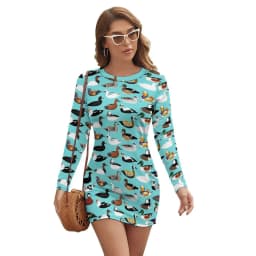 Rubber Ducks Print Dress Long Sleeve Kawaii Animal Street Style Dresses Autumn Vintage Bodycon Dress Ladies Oversized Vestidos