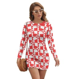 Rubber Ducks Print Dress Long Sleeve Kawaii Animal Street Style Dresses Autumn Vintage Bodycon Dress Ladies Oversized Vestidos
