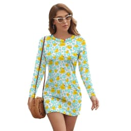 Rubber Ducks Print Dress Long Sleeve Kawaii Animal Street Style Dresses Autumn Vintage Bodycon Dress Ladies Oversized Vestidos