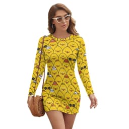Rubber Ducks Print Dress Long Sleeve Kawaii Animal Street Style Dresses Autumn Vintage Bodycon Dress Ladies Oversized Vestidos
