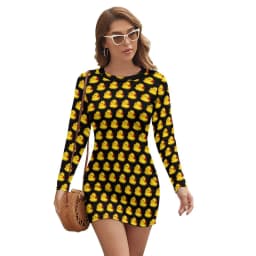 Rubber Ducks Print Dress Long Sleeve Kawaii Animal Street Style Dresses Autumn Vintage Bodycon Dress Ladies Oversized Vestidos