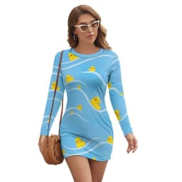 Rubber Ducks Print Dress Long Sleeve Kawaii Animal Street Style Dresses Autumn Vintage Bodycon Dress Ladies Oversized Vestidos