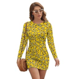 Rubber Ducks Print Dress Long Sleeve Kawaii Animal Street Style Dresses Autumn Vintage Bodycon Dress Ladies Oversized Vestidos