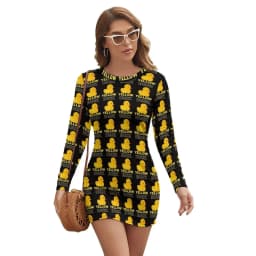 Rubber Ducks Print Dress Long Sleeve Kawaii Animal Street Style Dresses Autumn Vintage Bodycon Dress Ladies Oversized Vestidos