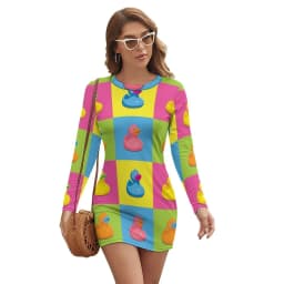 Rubber Ducks Print Dress Long Sleeve Kawaii Animal Street Style Dresses Autumn Vintage Bodycon Dress Ladies Oversized Vestidos