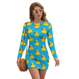 Rubber Ducks Print Dress Long Sleeve Kawaii Animal Street Style Dresses Autumn Vintage Bodycon Dress Ladies Oversized Vestidos