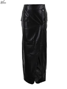 Oymimi Casual Black Pu Leather Skirts For Woman Elegant Button High Waisted Skirts Fashion Pockets Straight Skirt Streetwear