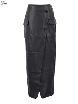 Oymimi Casual Black Pu Leather Skirts For Woman Elegant Button High Waisted Skirts Fashion Pockets Straight Skirt Streetwear