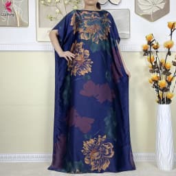 Summer African Women Short Sleeve Long Dress High-Quality Soft Silk Printed Muslim Lady Loose Robe Dubai Kaftan Dress With Scarf