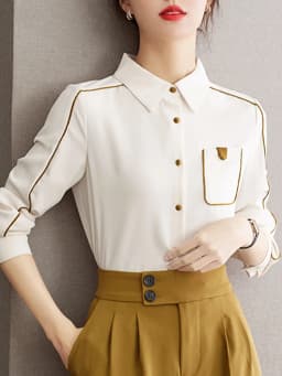 Autumn Women's Long Sleeved Shirt Vintage Simple Tops Fashion Commuter Chiffon Shirt Casual Versatile Tops