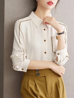 Autumn Women's Long Sleeved Shirt Vintage Simple Tops Fashion Commuter Chiffon Shirt Casual Versatile Tops