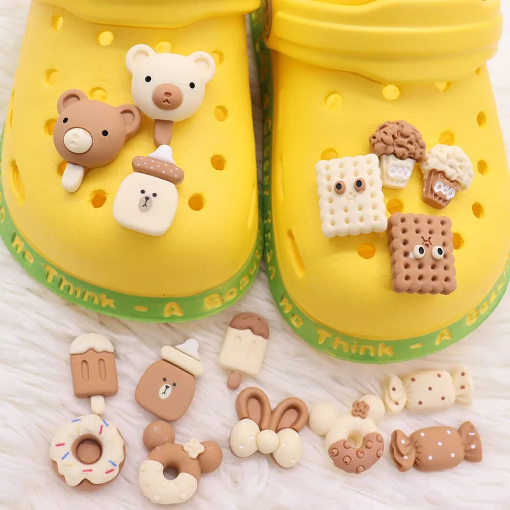 1-18Pcs Cookie Candy Popsicle Resin Mix Food Shoes Buckle Charms Cute Bear Donuts Clog Accessories DIY Kids Party Gift
