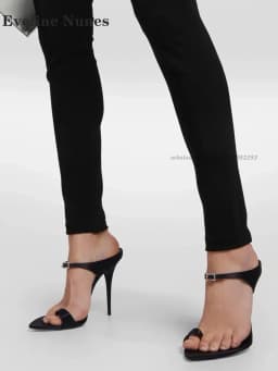 Clip Toe Straight Strap Slides Rhinestone Buckle Strap Slip On Women's Sandals Side Air Slingback Elegant Woman Heeled Shoes