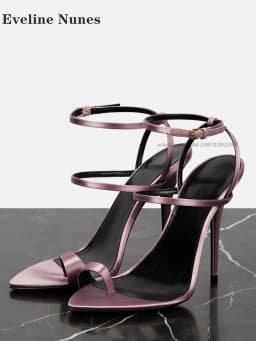 Clip Toe Straight Strap Slides Rhinestone Buckle Strap Slip On Women's Sandals Side Air Slingback Elegant Woman Heeled Shoes