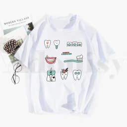 Tooth and Dentist Graphic Aesthetic Funny Fashion Tshirt Hip Hop Girl Print Top Tees Harajuku Tshirts Fashion Summer T-shirt