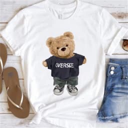 Fashion Graphic T-shirt Women Cute Bear Short-sleeved Clothes Women Print T-shirt Summer 90's Fashion Style Women T-shirt