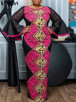 VONDA Women Summer Maxi Dress 2025 Vintage 3/4 Sleeve Printing Sundress Beach Robe Bohemian Bat-wing Sleeve Vestidos Polyester