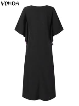 VONDA Women Summer Maxi Dress 2025 Vintage 3/4 Sleeve Printing Sundress Beach Robe Bohemian Bat-wing Sleeve Vestidos Polyester