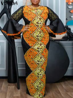 VONDA Women Summer Maxi Dress 2025 Vintage 3/4 Sleeve Printing Sundress Beach Robe Bohemian Bat-wing Sleeve Vestidos Polyester