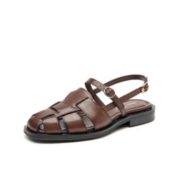 BEAUTODAY Gladiator Sandals Women Genuine Cow Leather Solid Cover Toe Buckle Metal Decoration Summer Ladies Flats Handmade 32406