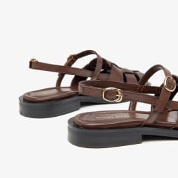 BEAUTODAY Gladiator Sandals Women Genuine Cow Leather Solid Cover Toe Buckle Metal Decoration Summer Ladies Flats Handmade 32406