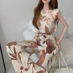 Women Vest Sleeveless Vest Pleated Sleeveless Vest Summer Two Piece Set Wide Leg Trousers Women Widely Applicable