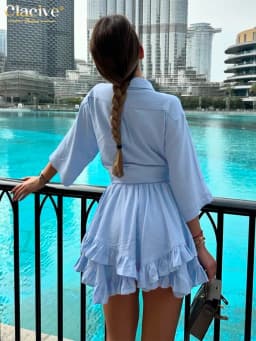 Clacive Fashion Loose White Shorts Sets For Women 2 Pieces Elegant Half Sleeve Shirts With High Waist Pleated Mini Shorts Set