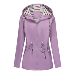 Women Outdoor Windbreaker Casual Loose Hooded Waterproof Raincoat Long Sleeve Solid Color Mid-length Zipper Hiking Jackets