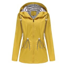 Women Outdoor Windbreaker Casual Loose Hooded Waterproof Raincoat Long Sleeve Solid Color Mid-length Zipper Hiking Jackets