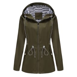 Women Outdoor Windbreaker Casual Loose Hooded Waterproof Raincoat Long Sleeve Solid Color Mid-length Zipper Hiking Jackets