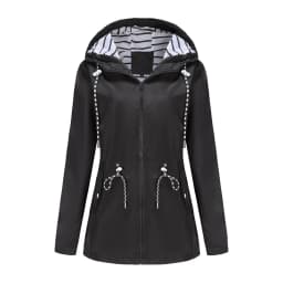 Women Outdoor Windbreaker Casual Loose Hooded Waterproof Raincoat Long Sleeve Solid Color Mid-length Zipper Hiking Jackets