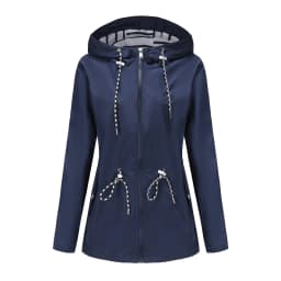Women Outdoor Windbreaker Casual Loose Hooded Waterproof Raincoat Long Sleeve Solid Color Mid-length Zipper Hiking Jackets