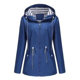 Women Outdoor Windbreaker Casual Loose Hooded Waterproof Raincoat Long Sleeve Solid Color Mid-length Zipper Hiking Jackets