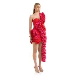 Factory Wholesale Women's Red One Shoulder Macrame Fashion Sexy Celebrity Cocktail Party Bandage Dress