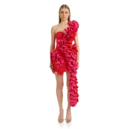 Factory Wholesale Women's Red One Shoulder Macrame Fashion Sexy Celebrity Cocktail Party Bandage Dress