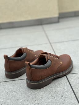 Men Brown Shoes Casual Genuime Leather British Style Shoes Oxford Bottomed Lace-up Work Shoes Low Help Male Boots