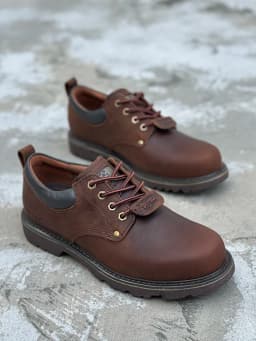 Men Brown Shoes Casual Genuime Leather British Style Shoes Oxford Bottomed Lace-up Work Shoes Low Help Male Boots