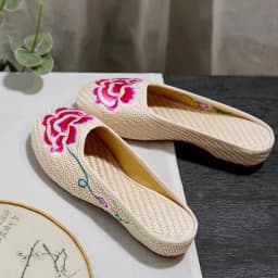 Special Offer Women's Summer Canvas Slipper Floral Embroider Breathable Casual Slides Flat Heel Walking Shoe Standard Size