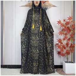 2024 New Muslim Long Sleeve Abaya Women Ramadan Prayer Clothes Turkey Middle East Femme Robe Loose African Dress Two-Hat Abaya