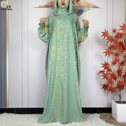 2024 New Muslim Long Sleeve Abaya Women Ramadan Prayer Clothes Turkey Middle East Femme Robe Loose African Dress Two-Hat Abaya