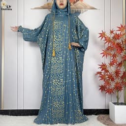 2024 New Muslim Long Sleeve Abaya Women Ramadan Prayer Clothes Turkey Middle East Femme Robe Loose African Dress Two-Hat Abaya