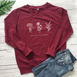 No Rain No Flowers Sweatshirts Vintage 80s Style Floral Print Hoodies Autumn Women Inspired Graphic Jumper Pullover Streetwear