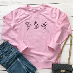 No Rain No Flowers Sweatshirts Vintage 80s Style Floral Print Hoodies Autumn Women Inspired Graphic Jumper Pullover Streetwear