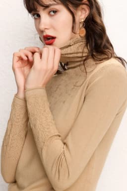 Women Merino Wool Sweater Pile Collar Pullover Cashmere Knitwear Solid Color Hollowed Jacquard Clothing Basic Spring Autumn Tops