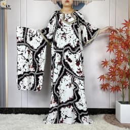 2024 Latest Style Fashion Tie-dyed Printed Women Dress Casual Loose Short Sleeve African Abaya Femme Dashiki Islamic Clothing