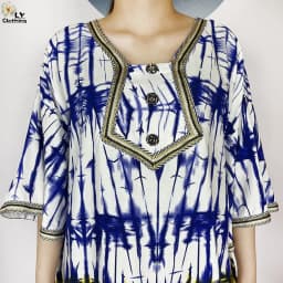 2024 Latest Style Fashion Tie-dyed Printed Women Dress Casual Loose Short Sleeve African Abaya Femme Dashiki Islamic Clothing