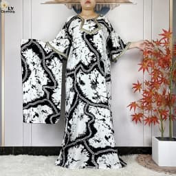 2024 Latest Style Fashion Tie-dyed Printed Women Dress Casual Loose Short Sleeve African Abaya Femme Dashiki Islamic Clothing