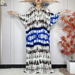 2024 Latest Style Fashion Tie-dyed Printed Women Dress Casual Loose Short Sleeve African Abaya Femme Dashiki Islamic Clothing